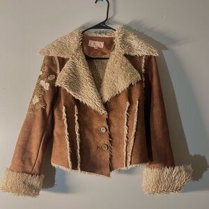 Women's Brown Faux Fur Trim Jacket